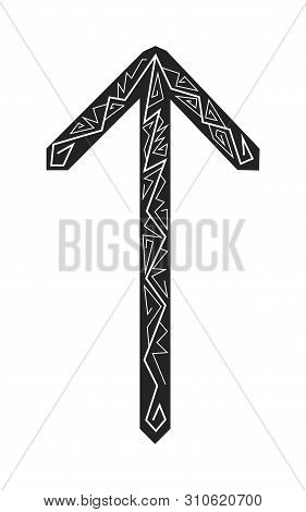 Rune Teiwaz. Ancient Scandinavian Runes. Runes Senior Futarka. Magic, Ceremonies, Religious Symbols.