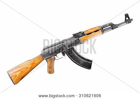Soviet And Russian Assault Rifle Ak47 Or Akm Isolated On White Background