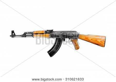 Soviet And Russian Assault Rifle Ak47 Or Akm Isolated On White Background