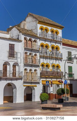 Ecija, Spain - May 13, 2019: Historic House At The Plaza De Espana Square In Ecija, Spain