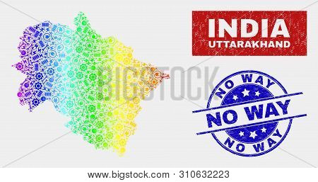 Engineering Uttarakhand State Map And Blue No Way Textured Seal Stamp. Colorful Gradiented Vector Ut