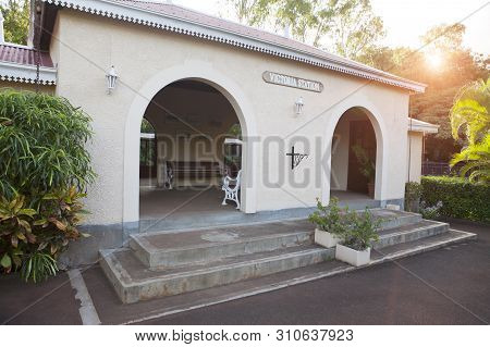 Mauritius - April 26, 2012: Stylized Antique Railway Station In A Park In Mauritius