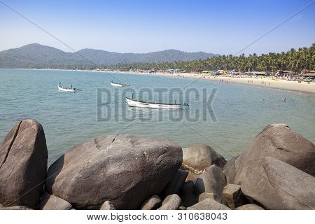 Tropical Beach Palolem, Goa, India Landscape In Sunny Day