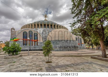 Famous Cultural Heritage Church Of Our Lady Of Zion In Axum. Ethiopian Orthodox Tewahedo Church Buil