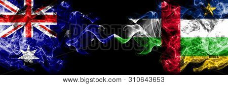 Australia Vs Central African Republic Smoky Mystic Flags Placed Side By Side. Thick Colored Silky Sm