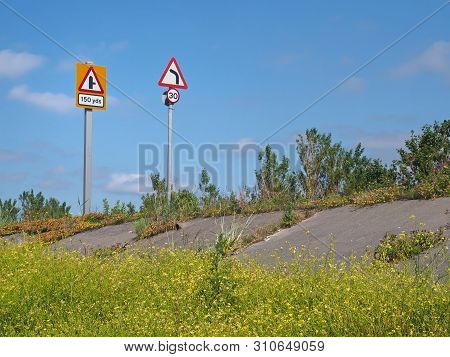 A Raised Coastal Road Along The Ribble Estuary Near Southport Merseyside With Turning And Speed Limi