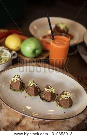 Healthy vegeterian food. Spring vitamin dieting food. Pate from red beans.