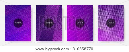 Zig Zag Lines Halftone Banner Templates Set, Vector Backgrounds For   Brochure Covers. Trendy Zig Za
