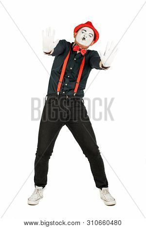 Male Pantomime Actor Fun Performing Actor, Pantomime, Posing At The Camera.