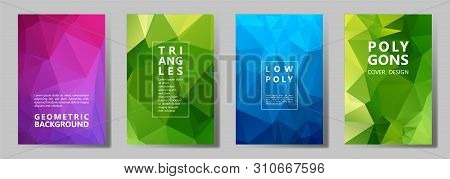 Facet Polygonal Bright Cover Page Layouts Vector Graphic Design Set. Diamond Texture Low Poly Patter
