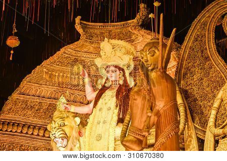 Kolkata West Bengal India October 2018 - Image Of Goddess Devi Maa Durga Or Parvati Or Uma, Wife Of 