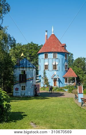 Naantali, Finland - 28 June, 2019: Moominhouse In Park Moominworld At Sunny Summer Day.