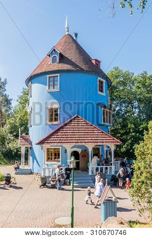 Naantali, Finland - 28 June, 2019: Moominhouse In Park Moominworld At Sunny Summer Day.