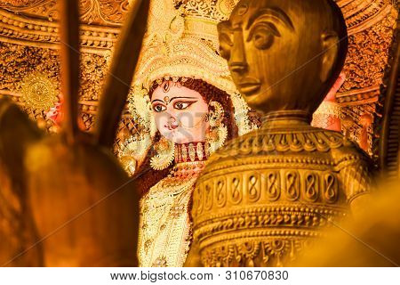 Kolkata West Bengal India October 2018 - Image Of Goddess Devi Maa Durga Or Parvati Or Uma, Wife Of 