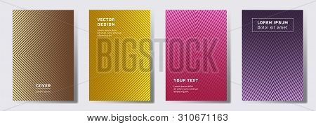 Minimal Cover Templates Set. Geometric Lines Patterns With Edges, Angles. Cool Backgrounds For Catal