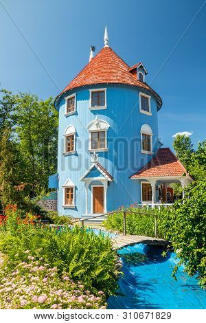 Naantali, Finland - 28 June, 2019: Moominhouse In Park Moominworld At Sunny Summer Day.