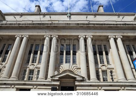 The County Hall In London, Uk. It Is A Grade Ii Listed Building In Lambeth District Of London.