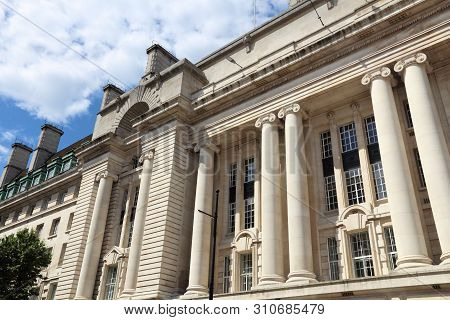 The County Hall In London, Uk. It Is A Grade Ii Listed Building In Lambeth District Of London.
