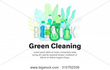 Vector Background With Eco Friendly Household Cleaning Supplies. Natural Detergents. Landing Page Te