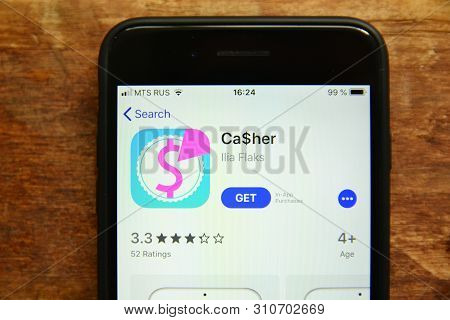 Stavropol, Russian Federation. July 10, 2019. Smartphone With Mobile Application Casher Ilia Flaks