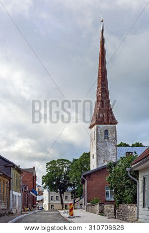 Rakvere, Estonia, June 27: Cozy And Quiet Street Overlooking The Old Town Hall Tower In The Old Town