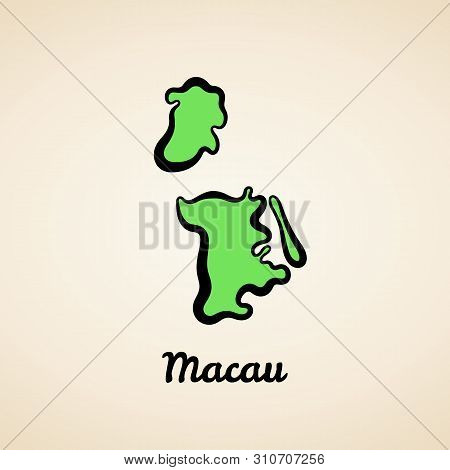 Green Simplified Map Of Macau With Black Outline.