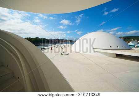 Aviles, Spain - August 10, 2011: tourists visiting the Niemeyer Center.
