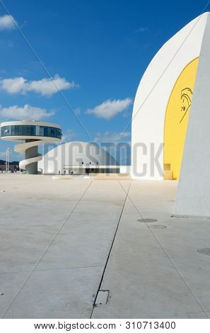 Aviles, Spain - August 10, 2011: tourists visiting the Niemeyer Center.