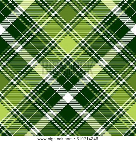 Green Irish Diagonal Abstract Plaid Seamless Pattern. Vector Illustration.