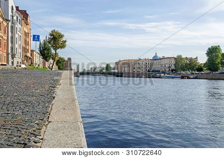 Saint Petersburg, Russia -  September 9, 2018: Fontanka River Embankment, The Egyptian Bridge And Th