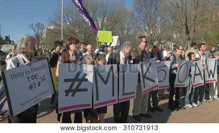 Washington, Dc, Usa -april, 4, 2017: Close Up Of Protesters At The White House In Washington Dc