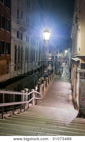 Venice Street At Night, Italy