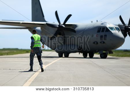 Boboc, Romania - May 22, 2019: Alenia C-27j Spartan Military Cargo Plane From The Bulgarian Air Forc
