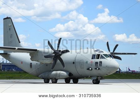 Otopeni, Romania - May 22, 2019: Alenia C-27j Spartan Military Cargo Plane From The Italian Air Forc