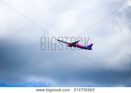 Otopeni, Romania - May 22, 2019: A Wizzair Commercial Airplane Is Taking Off From The Henri Coanda I