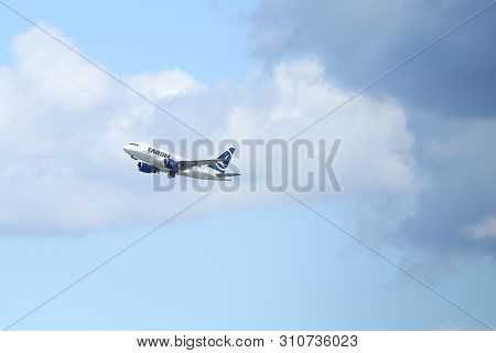 Otopeni, Romania - May 22, 2019: A Tarom Commercial Airplane Is Taking Off From The Henri Coanda Int