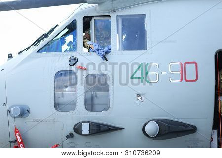 Otopeni, Romania - May 22, 2019: A Military Pilot Of An Alenia C-27j Spartan Military Cargo Plane Fr