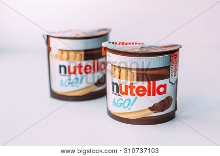 Ufa, Russia, 1 July, 2019: Nutella Go Chocolate Cream With Brot-sticks.