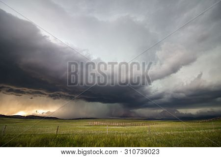 A Supercell Storm Drops Large Amounts Of Rain And Hail Over The High Plains Of Wyoming In The Evenin