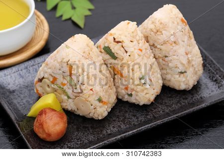 Onigiri, Japanese Food, Japanese Rice Ball, Rice Triangle With Takikomigohan