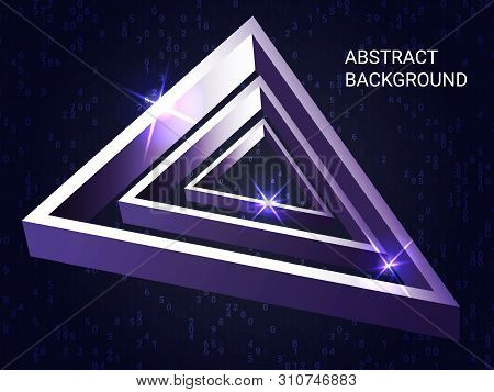 Metal Triangles Sparkle On The Background. Modern Geometric Background. Abstract Composition. 3d Vec