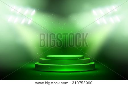Green Podium With Green Spotlight On The Stage In Sudio