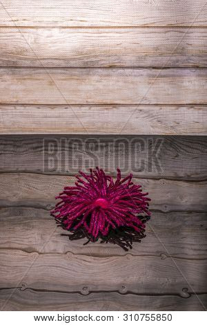 Handmade Female Brooch Made Of Felted Wool On Reflective Surface