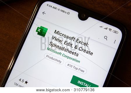Ivanovsk, Russia - July 07, 2019: Microsoft Exel App On The Display Of Smartphone Or Tablet