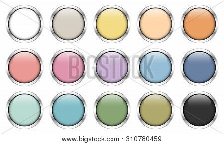 Set Of Fifteen Glossy Silver Buttons Retro Colors