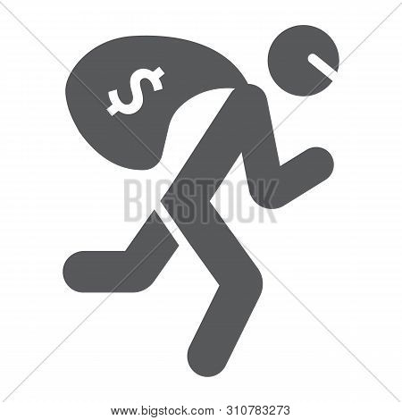 Robbery Glyph Icon, Crime And Burglary, Thief With Money Bag Sign, Vector Graphics, A Solid Pattern 
