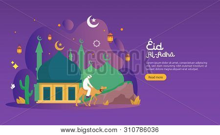 Islamic Design Illustration Concept For Happy Eid Al Adha Or Sacrifice Celebration Event With People