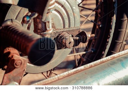 Old Silver Motocycle Repair. Vintage. Background. Close-up