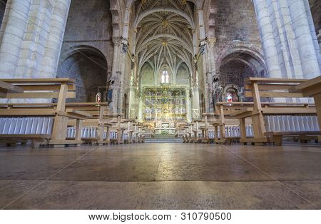 Leon, Spain - June 25th, 2019:  Basilica Of San Isidoro, Leon, Spain. Main Nave