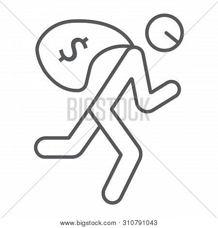 Robbery Thin Line Icon, Crime And Burglary, Thief With Money Bag Sign, Vector Graphics, A Linear Pat